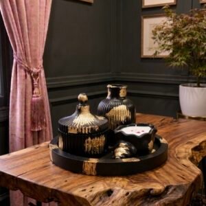Matte Black & Gold Leaf Luxury Decor Set