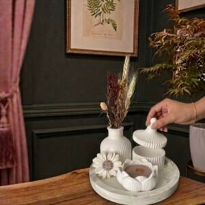 Marble Effect Tray & White Lotus Candle set