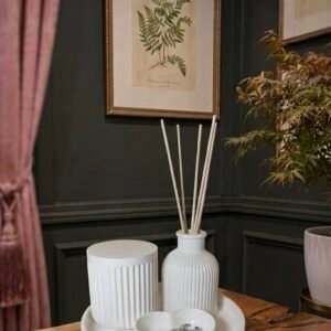 Pure White Ribbed Decor Set - Heart Dish, Vase, Jar & Tray