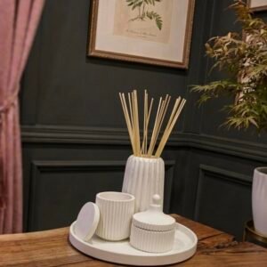 4-Piece Arctic White Ribbed Decor Set