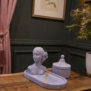 Lavender Lady Bust Sculpture & Gold Leaf Tray Set