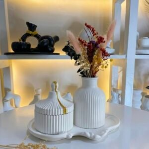 Melting Gold Jar, Ribbed Vase & Wave Tray set