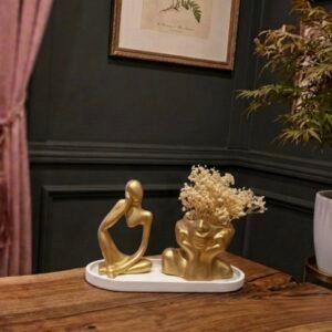 Gold Thinker & Face Vase with Oval White Tray